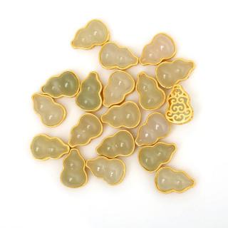 925纯银镀金镶嵌天然和田玉葫芦包金配件diy手链手串隔珠串珠配饰
